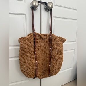 Michael Kors tan woven straw raffia tote bag